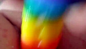 rainbow dildo stretches anal hole wide 😏