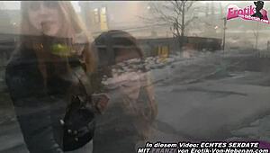 German slut pisses in handbag publicly, femdom pov flashing 😈. She Teases with Outdoor Exposure and Public Acts.