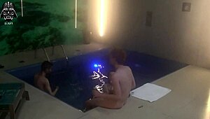 hey, check out this uncensored threesome with my wife and friends in the motel pool, flashing nipples and big cocks