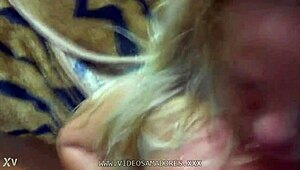 Busty Brazilian Latina Blonde Girlfriend Gets Cum on Big Tits from Friend