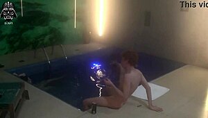 hey, check out this uncensored threesome with my wife and friends in the motel pool, flashing nipples and big cocks