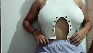 Milf massages her big natural tits with lots of pleasure in real homemade video.