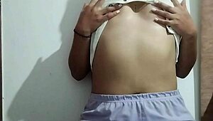 Milf massages her big natural tits with lots of pleasure in real homemade video.