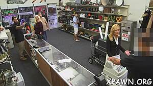 Naughty Beauty Takes Cash For Rough Pussy Fucking And Girl On Girl Sex In Shop.