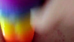 rainbow dildo stretches anal hole wide 😏