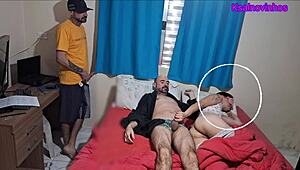 Blindfolded wife, I called my friend for wild sex!