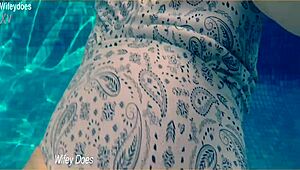 Wife Swimming in the Hotel Pool in a Hot One Piece