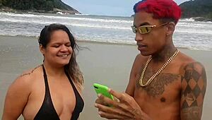 found famous toy on beach and offered wet pussy to eager cock