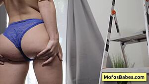 Sexy slut with colorful tats prepares for huge cock from Charles Dera.