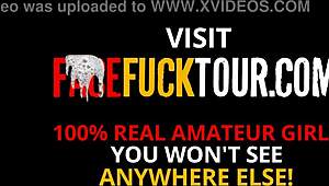 Watch this ebony slut tease before she takes a hard deep throat face fuck!