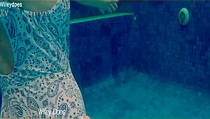 Wife Swimming in the Hotel Pool in a Hot One Piece