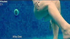 Wife Swimming in the Hotel Pool in a Hot One Piece