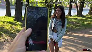 my petite friend controls my orgasms in public with vibrator