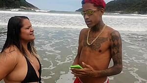 found famous toy on beach and offered wet pussy to eager cock