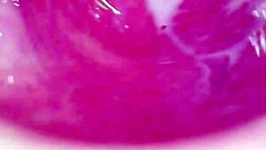 Camera deep inside of the wet pussy and captured the intense female orgasm