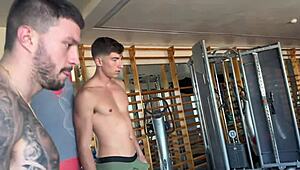 Sharing my girlfriend Andrea Lux in the gym with my brother for double penetration