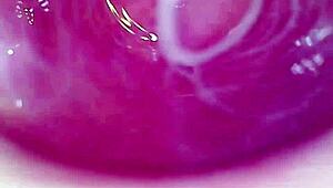 Camera deep inside of the wet pussy and captured the intense female orgasm