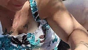 Plump Woman Gives Intense Blowjob in Public Outdoor Setting While Being Watched