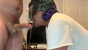 Submissive ebony gets throatfucked with gagging