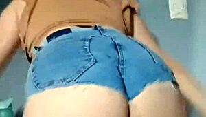 Big ass Latina twerks in tight shorts, shaking that booty