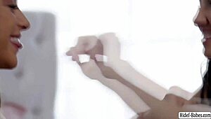 Skinny blonde lesbian friends Maya Woulfe and Lexi Grey doing rimjob and ass licking