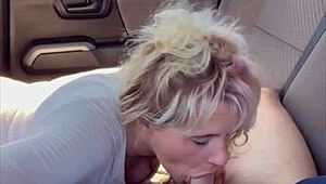 real hooker with blonde hair gives a bbbj & gets bent over & fucked bareback from behind & takes a load on her ass