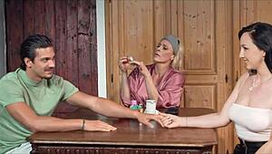 Horny milf rides young boyfriend on kitchen table