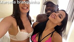 two brunettes enjoy a casual gathering with a friend