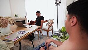 Horny milf fucks two college students threesome