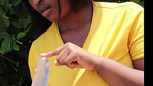 Hot ebony solo compilation with dildo masturbation moaning in forest close-up