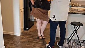 BBW leaves her panties at the front door, inviting a perverted stranger to follow her home for creampie