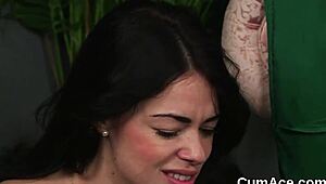 Spicy Doll Receives Facial Cumshot While Sucking