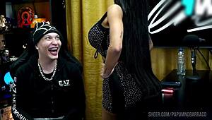 ruan gets super horny as bibi griffo grinds on his lap deliciously in the podcast