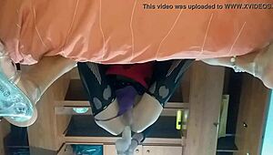 The latina shemale thrusts her new toy into her tight ass