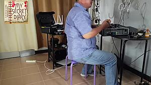 in the office, the boss dominates his secretary. he fucks her pussy and gets a blowjob