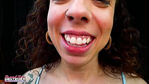 Horny Slim Brunette Mercedez Fills Pussy with Vibro and Gives BJ