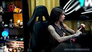 ruan gets super horny as bibi griffo grinds on his lap deliciously in the podcast