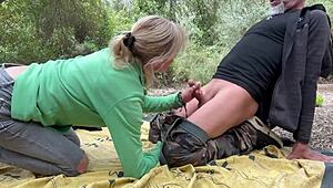 Stepbrother gets blowjob on mountain excursion, cums in mouth