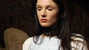 Bent over tied up submissive lesbian slave orgasms from strapon domination