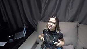 Blonde teen Irma sucks, fucks, and cums on sofa!