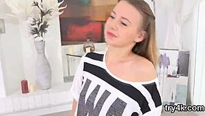 Girl delivers POV blowjob then takes narrow pussy pounding