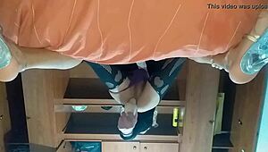 The latina shemale thrusts her new toy into her tight ass