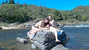 HOT COUPLE HAVING RISKY SEX ON PUBLIC BEACH AND BUS - HUGE DOUBLE CUMSHOT!