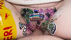 beetlejuice themed masturbation with dildos leads to hot sex and dirty slaps