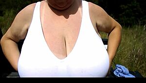 Cute girl with huge boobs chats casually