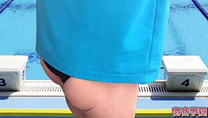 Cross-Dressing Slut Ejaculates In Women's Swimming Club Swimsuit During Masturbation Class At Secretgakuen