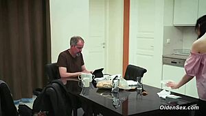 I seduce and fuck stepdad in kitchen.