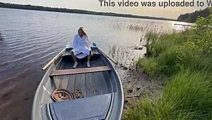 outdoor risky sex with hot blonde in fishnet