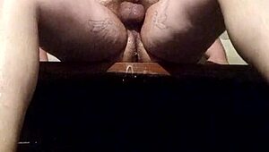 russian guy fucks his tattooed ass with dildo and cucumber 😈