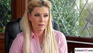 brunette seduced lesbian milf principal, so hot! 😍💋